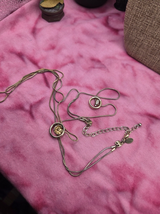 1070. Express Gold-Tone Double Layer Necklace with Circular Pendant - Picture 5 of 5